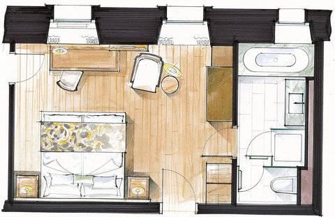 Le Petit Cervin Hotel Zermatt Luaran gambar A floorplan of a typical hotel room